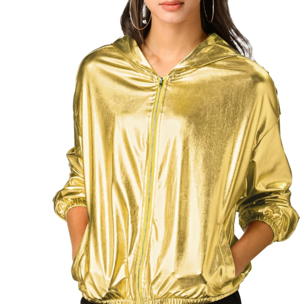 Holographic Party Shiny Lightweight Zipper Hooded Metallic Jacket - Picture 6 of 10